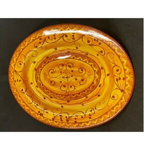 Pier 1 Karistan Hand‎ Painted Earthenware Oval Serving Platter Yellow 16 Inch